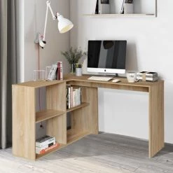 HOMYLIN Bureau Informatique Avec 4 Compartiments De Rangement En MDF Bureau D'angle Beige L 90cm -France Bureau Soldes 2022 34701417 2