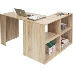 HOMYLIN Bureau Informatique Avec 4 Compartiments De Rangement En MDF Bureau D'angle Beige L 90cm -France Bureau Soldes 2022 34701417 3