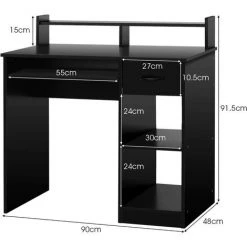GOPLUS Bureau Informatique Avec 1 Tiroir Et 2 ?tagères, Table De L’Ordinateur Avec Planche à Clavier Coulissante, Idéal Pour Chambre, Bureau, Salle De Travail, 90 X 48 X 91,5CM, Noir -France Bureau Soldes 2022 34761192 3