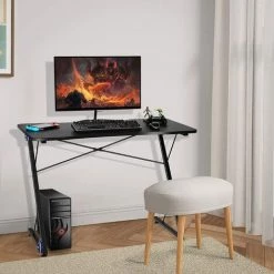 GOPLUS Bureau Gamer Avec 4 Lumières LED Et Coussinet Antidérapant Réglable, Table De Jeu Ergonomique En Forme Z, Idéal Pour Maison, Bureau, Club, 100 X 60 X 78 CM, Charge Max 60 KG, Noir -France Bureau Soldes 2022 34761280 4