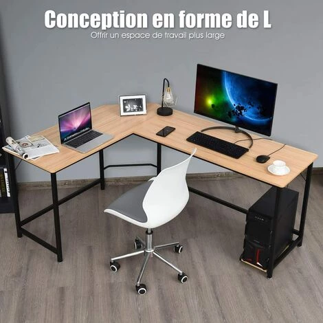 GOPLUS Bureau Informatique Coin En Forme De L, Bureau/Table D’Angle Ordinateur, Avec Support CPU Mobile, Etude Table Pour Maison Et Bureau, Charge Max 100KG, 167,5 X 125,5 X 73,5CM (Bois) 4 GOPLUS Bureau Informatique Coin En Forme De L, Bureau/Table D’Angle Ordinateur, Avec Support CPU Mobile, Etude Table Pour Maison Et Bureau, Charge Max 100KG, 167,5 X 125,5 X 73,5CM (Bois) – Image 2