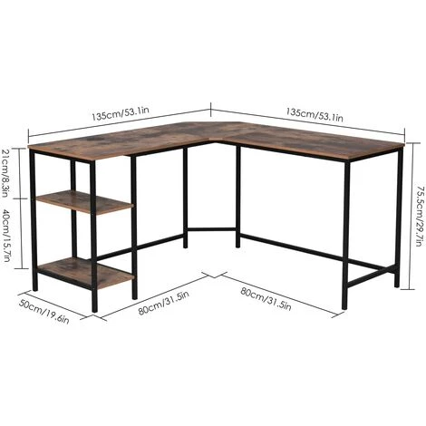BAMNY Bureau D'angle Pour Ordinateur De Bureau Avec 2 étagères Pour Gaming Bureau En Forme De L 135 X 135 X 75 Cm 4 BAMNY Bureau D'angle Pour Ordinateur De Bureau Avec 2 étagères Pour Gaming Bureau En Forme De L 135 X 135 X 75 Cm – Image 2