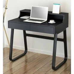 SIX Petit Bureau Informatique En Bois Et Métal Noir Avec Tiroirs -France Bureau Soldes 2022 35000863 3