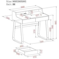 SIX Petit Bureau Informatique En Bois Et Métal Noir Avec Tiroirs -France Bureau Soldes 2022 35000863 4