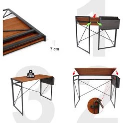 TODECO Bureau Informatique, Table De Bureau Avec Pochette De Rangement, Table Détude De Style Industriel, Aucune Installation Requise, Marron - Marron -France Bureau Soldes 2022 35074863 5