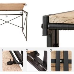 TODECO Bureau Informatique, Table De Bureau, Bureau D'ordinateur Pliable, Table Détude De Style Industriel, Bureau Poste De Travail, Marron Clair - Light Brown -France Bureau Soldes 2022 35074959 5