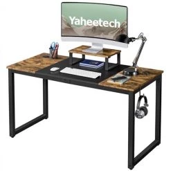 Yaheetech Bureau D'Ordinateur Table D'Ordinateur Portable Poste De Travail D'Étude 140 X 60 X 75cm Avec Support De Moteur/2 œillets Pour Cables/1 Crochet D'Écouteur Brun Rustique