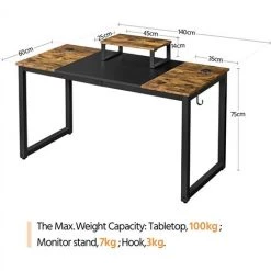 Yaheetech Bureau D'Ordinateur Table D'Ordinateur Portable Poste De Travail D'Étude 140 X 60 X 75cm Avec Support De Moteur/2 œillets Pour Cables/1 Crochet D'Écouteur Brun Rustique 9 Yaheetech Bureau D'Ordinateur Table D'Ordinateur Portable Poste De Travail D'Étude 140 X 60 X 75cm Avec Support De Moteur/2 œillets Pour Cables/1 Crochet D'Écouteur Brun Rustique -France Bureau Soldes 2022 35226355 3