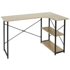 HOME DÉCO FACTORY Bureau D'angle Effet Bois Job Noir - Noir - Noir Et Naturel