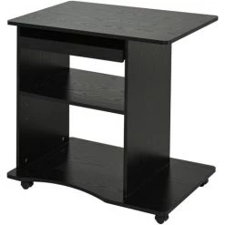 HOMCOM Bureau Informatique à Roulettes Avec Support Clavier Dim. 80L X 50l X 76H Cm MDF Noir - Noir