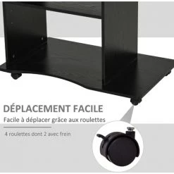 HOMCOM Bureau Informatique à Roulettes Avec Support Clavier Dim. 80L X 50l X 76H Cm MDF Noir - Noir -France Bureau Soldes 2022 35491524 5