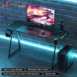 AUGIENB Bureau Gamer Table Gaming Pour PC Informatique Acier Avec LED Porte-écouteurs + Tapis De Souris 69 X 80 X 13cm Rouge -France Bureau Soldes 2022 35493528 3