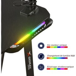 AUGIENB Bureau Gamer Table Gaming Pour PC Informatique Acier Avec LED Porte-écouteurs + Tapis De Souris 69 X 80 X 13cm Rouge -France Bureau Soldes 2022 35493528 4