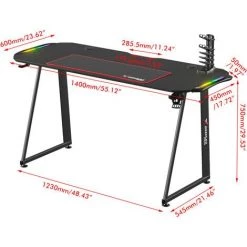 AUGIENB Bureau Gamer Table Gaming Pour PC Informatique Acier Avec LED Porte-écouteurs + Tapis De Souris 69 X 80 X 13cm Rouge -France Bureau Soldes 2022 35493528 5