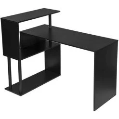 HELLOSHOP26 Bureau Adulte D'ordinateur Avec étagères En L 120 Cm Noir - Noir