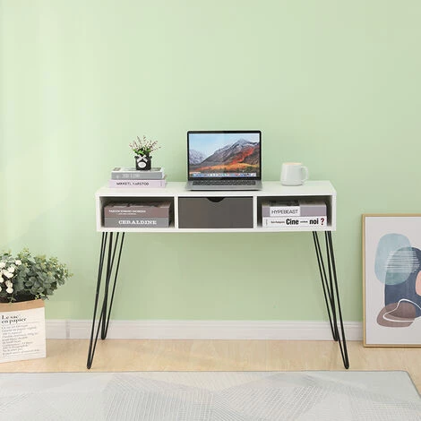 Aqrau Bureau Principal En Fer Blanc Et Noir (1 Tiroir) 100 * 35 * 75cm 5 Aqrau Bureau Principal En Fer Blanc Et Noir (1 Tiroir) 100 * 35 * 75cm – Image 3