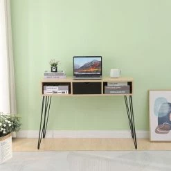 Aqrau Bureau B?che Principale Avec Pieds En Fer Noir Bureau (1 Tiroir) 100 * 35 * 75cm 11 Aqrau Bureau B?che Principale Avec Pieds En Fer Noir Bureau (1 Tiroir) 100 * 35 * 75cm -France Bureau Soldes 2022 35618471 5