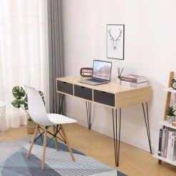 Aqrau Bureau 3 Tiroirs Avec Pieds En Fer B?che Principale De Bureau, étau Noir 110 * 51 * 75cm -France Bureau Soldes 2022 35618543 3