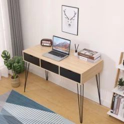 Aqrau Bureau 3 Tiroirs Avec Pieds En Fer B?che Principale De Bureau, étau Noir 110 * 51 * 75cm -France Bureau Soldes 2022 35618543 4