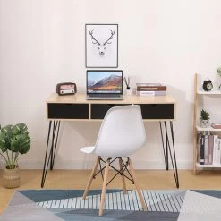 Aqrau Bureau 3 Tiroirs Avec Pieds En Fer B?che Principale De Bureau, étau Noir 110 * 51 * 75cm -France Bureau Soldes 2022 35618543 5