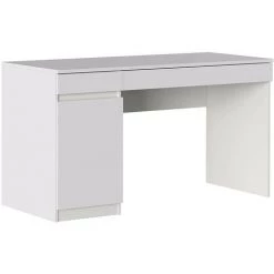 CAESAROO Bureau 140x55,5 Cm Avec Une Porte Et Deux Tiroirs Blanc Mat Série Helsinki | Blanc