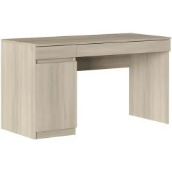 CAESAROO Bureau 140x55,5 Cm Avec Une Porte Et Deux Tiroirs Chêne Série Helsinki | Chêne Clair