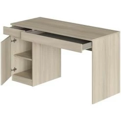 CAESAROO Bureau 140x55,5 Cm Avec Une Porte Et Deux Tiroirs Chêne Série Helsinki | Chêne Clair -France Bureau Soldes 2022 35890750 3