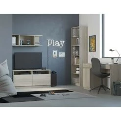 CAESAROO Bureau 140x55,5 Cm Avec Une Porte Et Deux Tiroirs Chêne Série Helsinki | Chêne Clair -France Bureau Soldes 2022 35890750 4