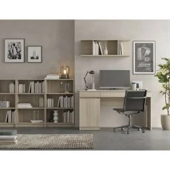 CAESAROO Bureau 140x55,5 Cm Avec Une Porte Et Deux Tiroirs Chêne Série Helsinki | Chêne Clair -France Bureau Soldes 2022 35890750 5