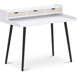 PRIVATEFLOOR Bureau En Bois Design Style Scandinave - Thora Bois Naturel / Blanc - MDF, Bois - Bois Naturel / Blanc