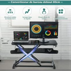 GOPLUS Poste De Travail Assis-Debout Réglable En Hauteur, Tables De 2 Couches Au Bureau, Support Amovible Pour Ordinateur Et Clavier, Bureau Et Poste De Travail Avec Plateau Pour Clavier (Noir) -France Bureau Soldes 2022 36015329 2