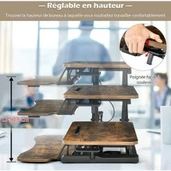 GOPLUS Poste De Travail Assis-Debout Réglable En Hauteur, Tables De 2 Couches Au Bureau, Support Amovible Pour Ordinateur Et Clavier, Bureau Et Poste De Travail Avec Plateau Pour Clavier (Marron) 9 GOPLUS Poste De Travail Assis-Debout Réglable En Hauteur, Tables De 2 Couches Au Bureau, Support Amovible Pour Ordinateur Et Clavier, Bureau Et Poste De Travail Avec Plateau Pour Clavier (Marron) -France Bureau Soldes 2022 36015555 3