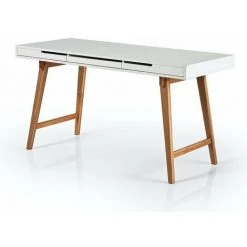 INSIDE75 Bureau Style Scandinave FALCO Blanc Et Bois 3 Tiroirs - Blanc