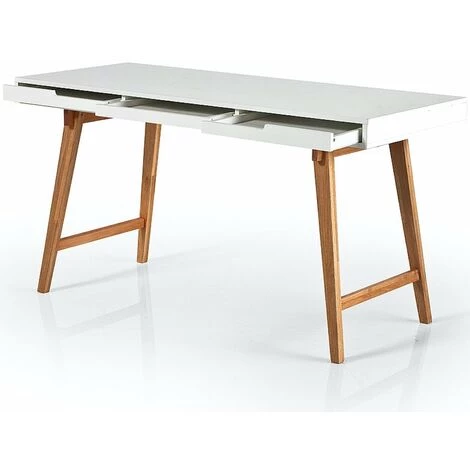 INSIDE75 Bureau Style Scandinave FALCO Blanc Et Bois 3 Tiroirs - Blanc 4 INSIDE75 Bureau Style Scandinave FALCO Blanc Et Bois 3 Tiroirs - Blanc – Image 2