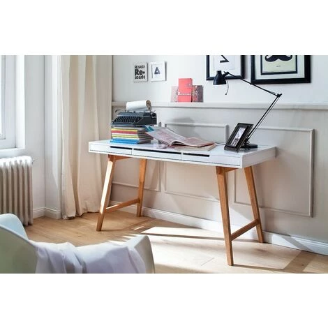 INSIDE75 Bureau Style Scandinave FALCO Blanc Et Bois 3 Tiroirs - Blanc 5 INSIDE75 Bureau Style Scandinave FALCO Blanc Et Bois 3 Tiroirs - Blanc – Image 3