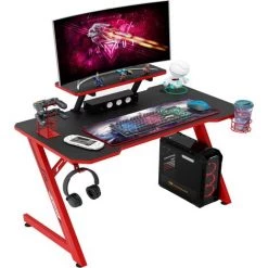 INTIMATEWMHEART Bureau Gaming, Bureau D'Ordinateur Grand Pour Gamer, En Fibre De Carbone, Support Poignée, Ecouteurs Rotatif, Porte Gobelet - IntimaTe WM Heart