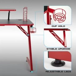 INTIMATEWMHEART Bureau Gaming, Bureau D'Ordinateur Grand Pour Gamer, En Fibre De Carbone, Support Poignée, Ecouteurs Rotatif, Porte Gobelet - IntimaTe WM Heart -France Bureau Soldes 2022 36139405 4