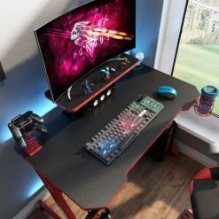 INTIMATEWMHEART Bureau Gaming, Bureau D'Ordinateur Grand Pour Gamer, En Fibre De Carbone, Support Poignée, Ecouteurs Rotatif, Porte Gobelet - IntimaTe WM Heart -France Bureau Soldes 2022 36139405 5