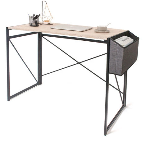 TODECO Bureau Informatique, Table De Bureau Avec Pochette De Rangement, Bureau D'ordinateur Pliable, Aucune Installation Requise, Marron Clair - Light Brown 3 TODECO Bureau Informatique, Table De Bureau Avec Pochette De Rangement, Bureau D'ordinateur Pliable, Aucune Installation Requise, Marron Clair - Light Brown