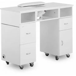 PHYSA Table De Manucure Avec Aspirateur Ongles Pour Salon Institut Onglerie Roulettes - Noir, Blanc