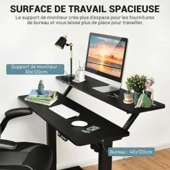 COSTWAY Bureau Assis-Debout Électrique, Bureau Réglable En Hauteur à 2 Niveaux Avec Roues Verrouillables, Noir -France Bureau Soldes 2022 36558538 4