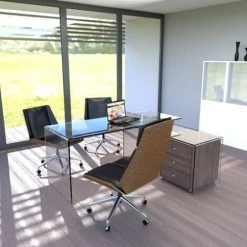 MEUBLER DESIGN Bureau Design En Verre Avec Retour Et Caisson Ora, Bois Mdf, Rectangulaire, Style Contemporain, 170 X 140 X 73 Cm - Transparent 10 MEUBLER DESIGN Bureau Design En Verre Avec Retour Et Caisson Ora, Bois Mdf, Rectangulaire, Style Contemporain, 170 X 140 X 73 Cm - Transparent -France Bureau Soldes 2022 36565807 4