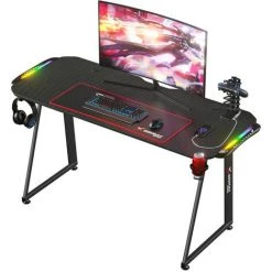 INSMA Bureau Gaming Ergonomic Bureau Gamer Grand Table D’étude Avec Tapis De Souris Poignée De Jeu Pour Bureau à Domicile 6 Lumière LED 140 X 60 X 75 Cm -France Bureau Soldes 2022 36835270 3
