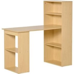 HOMCOM Bureau Informatique 120L X 55l X 120H Cm Bibliothèque Adjacente Multi-rangements Bois Naturel - Bois Naturel