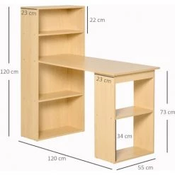 HOMCOM Bureau Informatique 120L X 55l X 120H Cm Bibliothèque Adjacente Multi-rangements Bois Naturel - Bois Naturel -France Bureau Soldes 2022 36843132 3