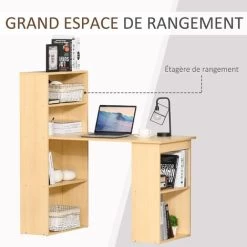 HOMCOM Bureau Informatique 120L X 55l X 120H Cm Bibliothèque Adjacente Multi-rangements Bois Naturel - Bois Naturel -France Bureau Soldes 2022 36843132 4