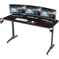 Soges Bureau Gaming Bureau Informatique Bureau Gamer Avec Tapis De Souris Intégré Et Porte Manette/Chargeur à USB, Table De Gaming PC Gamer Station De Jeu Pro Avec Porte-gobelet Et Crochet Pour Casque, 140*65*75CM Noir, ST-EAGLE-1400BK - Noir Rouge