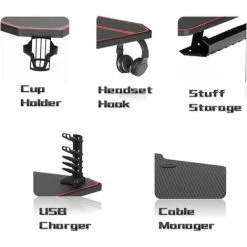 Soges Bureau Gaming Bureau Informatique Bureau Gamer Avec Tapis De Souris Intégré Et Porte Manette/Chargeur à USB, Table De Gaming PC Gamer Station De Jeu Pro Avec Porte-gobelet Et Crochet Pour Casque, 140*65*75CM Noir, ST-EAGLE-1400BK - Noir Rouge -France Bureau Soldes 2022 36861172 4