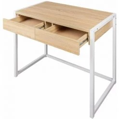 HELLOSHOP26 Bureau Adulte à Deux Tiroirs 100 Cm Chêne Clair - Beige -France Bureau Soldes 2022 36870703 2
