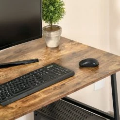 HOMCOM Bureau Informatique Design Industriel 2 étagères Panneaux Particules Aspect Vieux Bois Acier Noir - Marron -France Bureau Soldes 2022 36988609 4